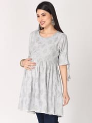 The Mom Store Grey and Gold Foil Print Maternity and Nursing Kurti