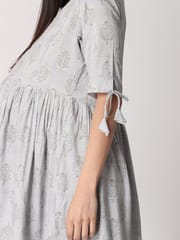 The Mom Store Grey and Gold Foil Print Maternity and Nursing Kurti