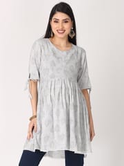 The Mom Store Grey and Gold Foil Print Maternity and Nursing Kurti