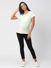The Mom Store Key Lime Stylized Solid Maternity and Nursing Top