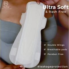 Be Me - Sanitary Pads for Women - LARGE (Moderate - Heavy Flow) - Pack of 12 Pads - With Disposal Pouches, Rash Free, Biodegradable, Anti Bacterial Napkins