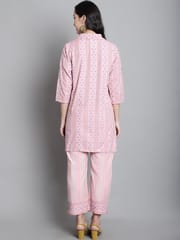 Moms Maternity Women's Cotton Sustainable Light Pink Pathani Style Kurta with Trouser Maternity Set