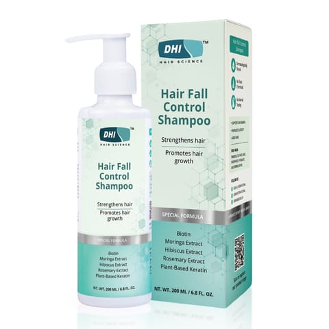 DHI Hair Fall Control Shampoo | Strengthens Hair, Promotes Hair Growth | Paraben & Sulphate Free Shampoo for  Men and Women with | Biotin, Plant-Based Keratin, Moringa, Hibiscus and Rosemary Extract | For All Hair Types |200 ml